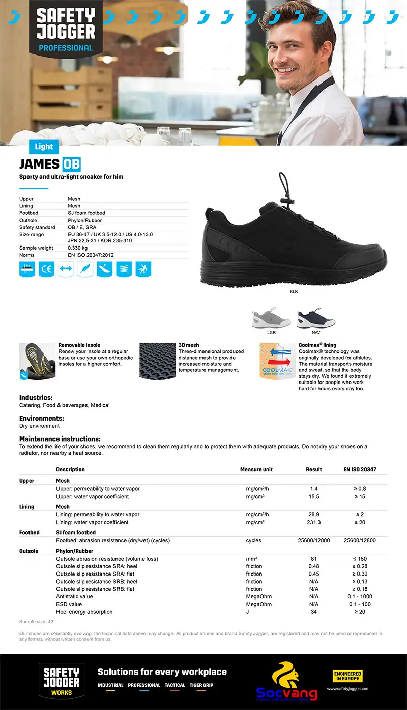 Thông số Giày Bảo Hộ Jogger James Ob