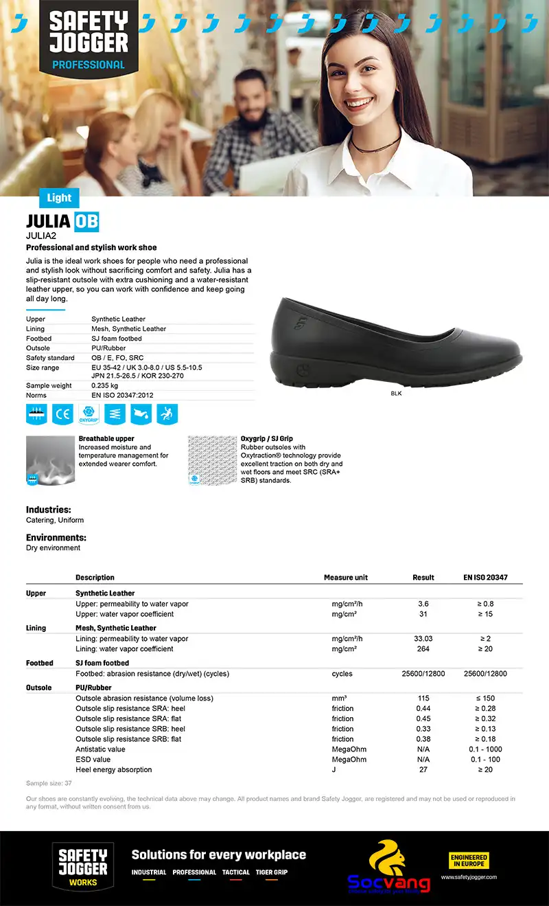 Thông số Giày Bảo Hộ Jogger Julia Ob