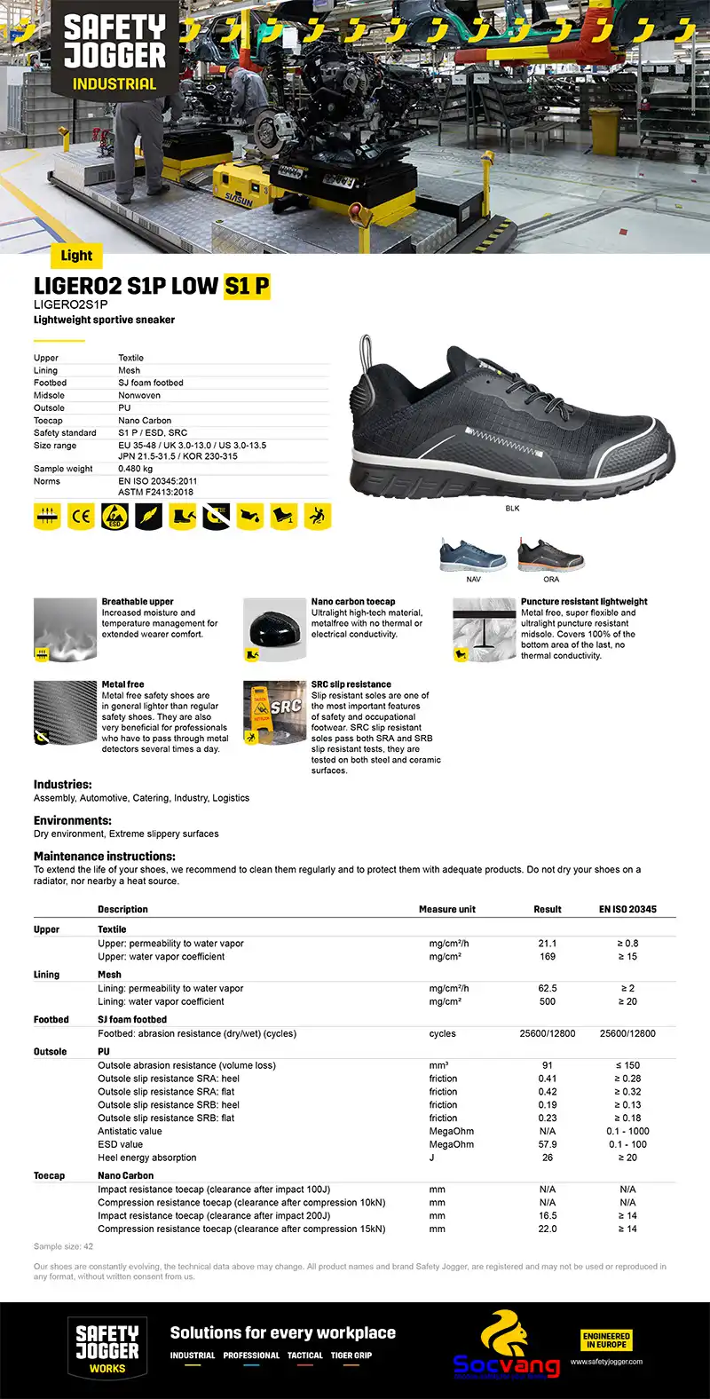 Thông số Giày Bảo Hộ Jogger Ligero2 S1p Low