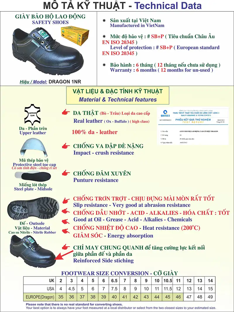 thông tin giày bảo hộ công nhân dragon 1NR